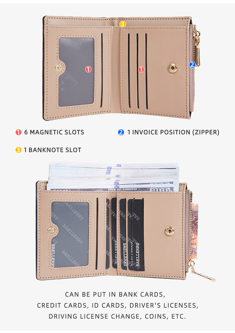 Baellerry Women’s Compact Wallet|Multiple Card Slots & Zipper Coin Pocket|Lightweight & Stylish|Ships from Spain Warehouse