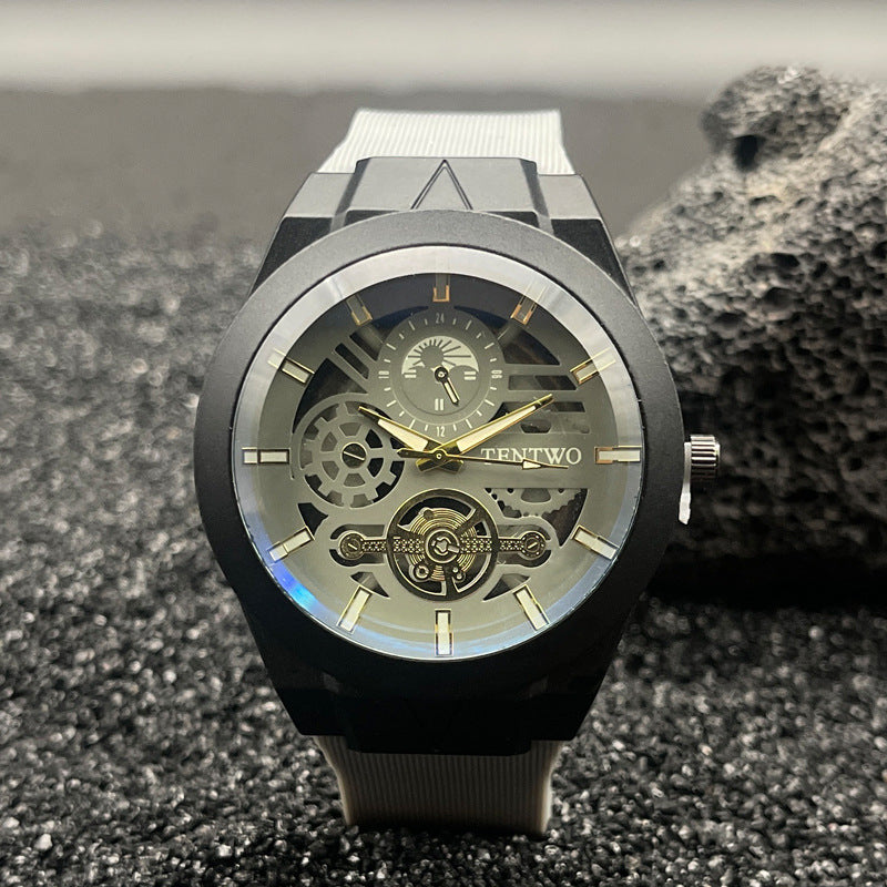 Men’s 46mm Silicone Quartz Watch – Casual Analog Wristwatch – Metal Case – Multi-Color