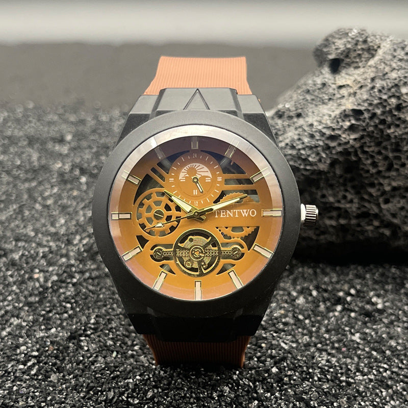 Men’s 46mm Silicone Quartz Watch – Casual Analog Wristwatch – Metal Case – Multi-Color