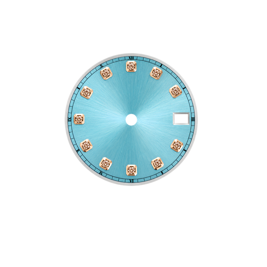 NH35 Compatible Lake Blue Sunburst Watch Dial with Rose Gold Crystal Markers | 6 O’clock Date Window | DIY Watch Mod Dial