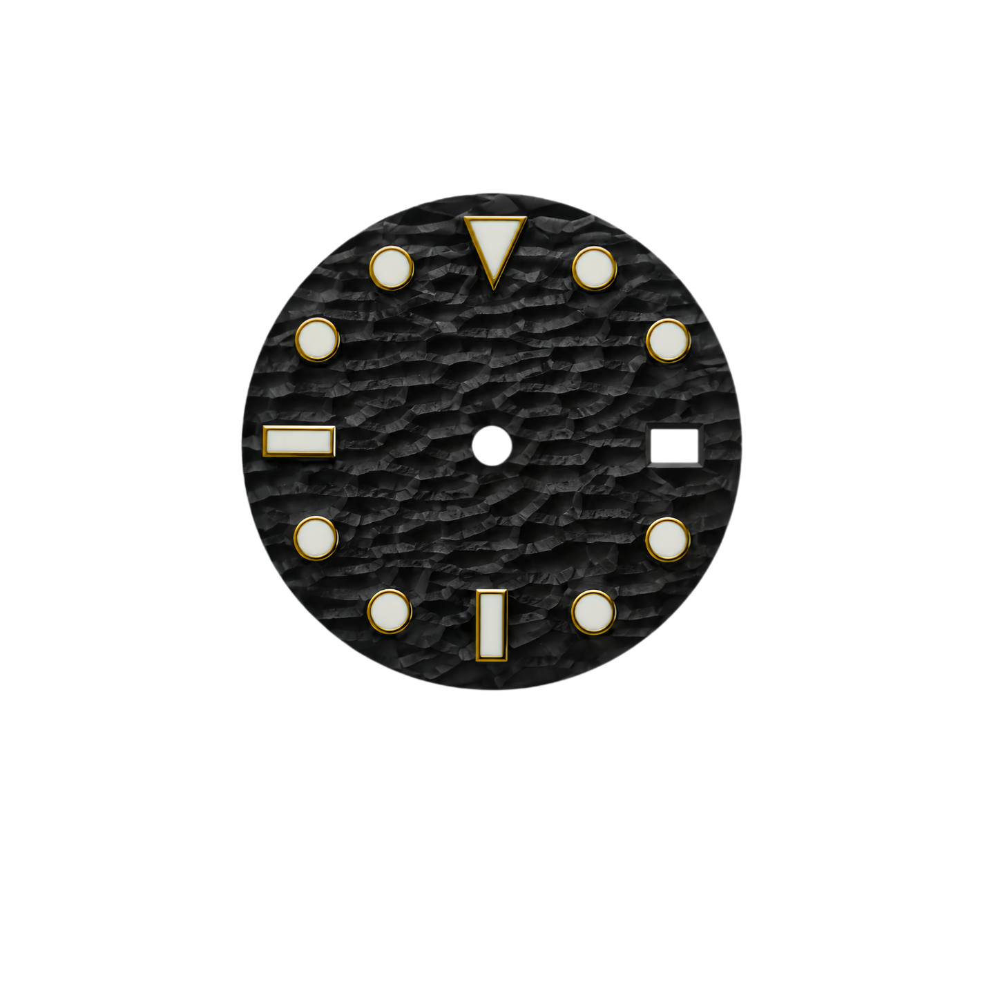 NH35 Compatible Textured Black Watch Dial with Gold-Framed Luminous Markers | 3 O’clock Date Window | DIY Watch Mod Dial