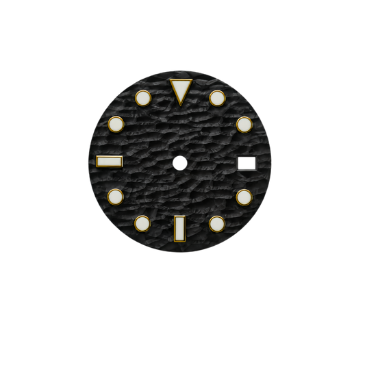 NH35 Compatible Textured Black Watch Dial with Gold-Framed Luminous Markers | 3 O’clock Date Window | DIY Watch Mod Dial
