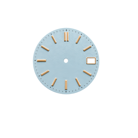 Lake Blue Minimalist NH35 Automatic Watch Dial with Gold Index Markers & Date Window | DIY Custom Watch Mod Dial