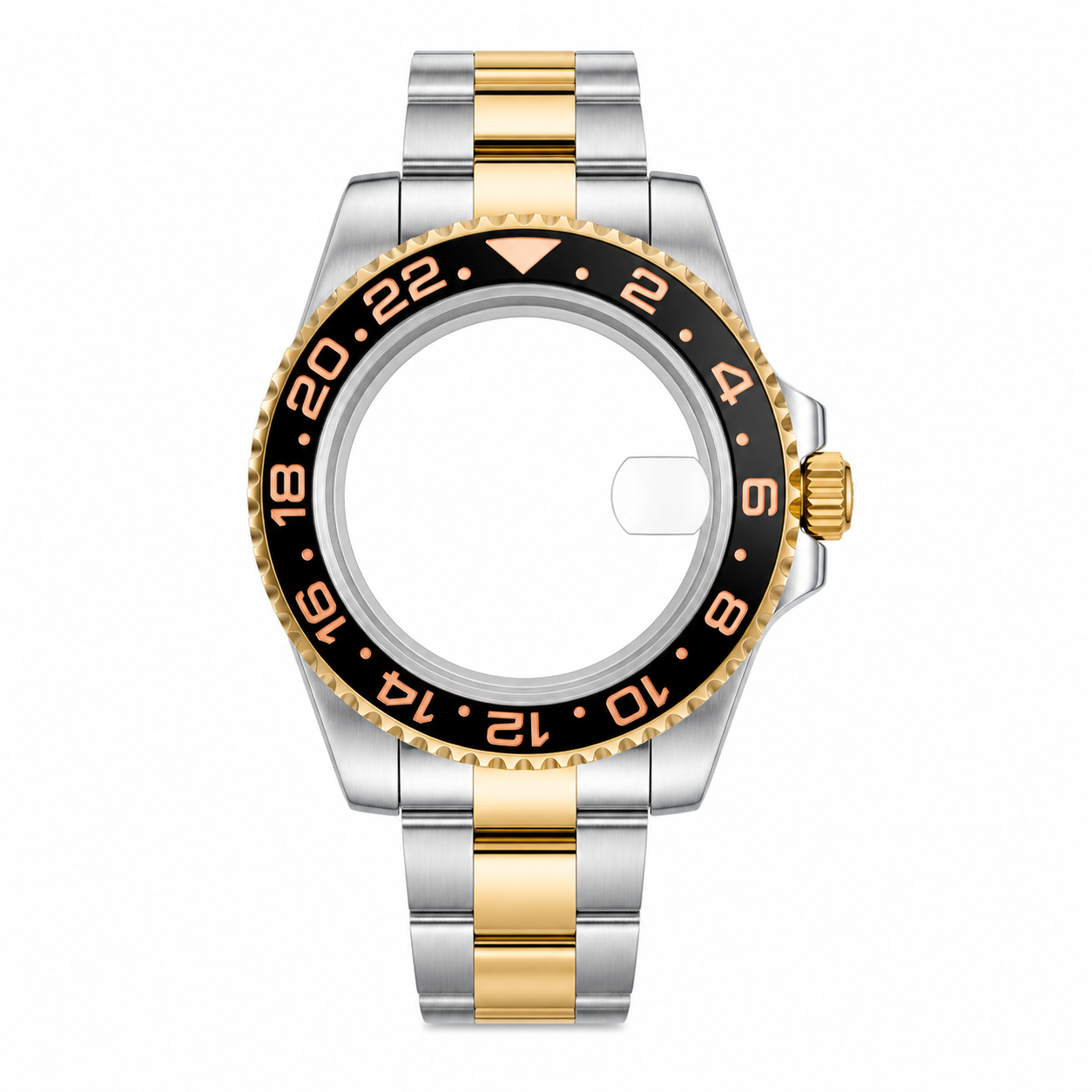 Silver Gold Two-Tone Black Bezel Custom Watch Case｜Metal Bracelet DIY Part