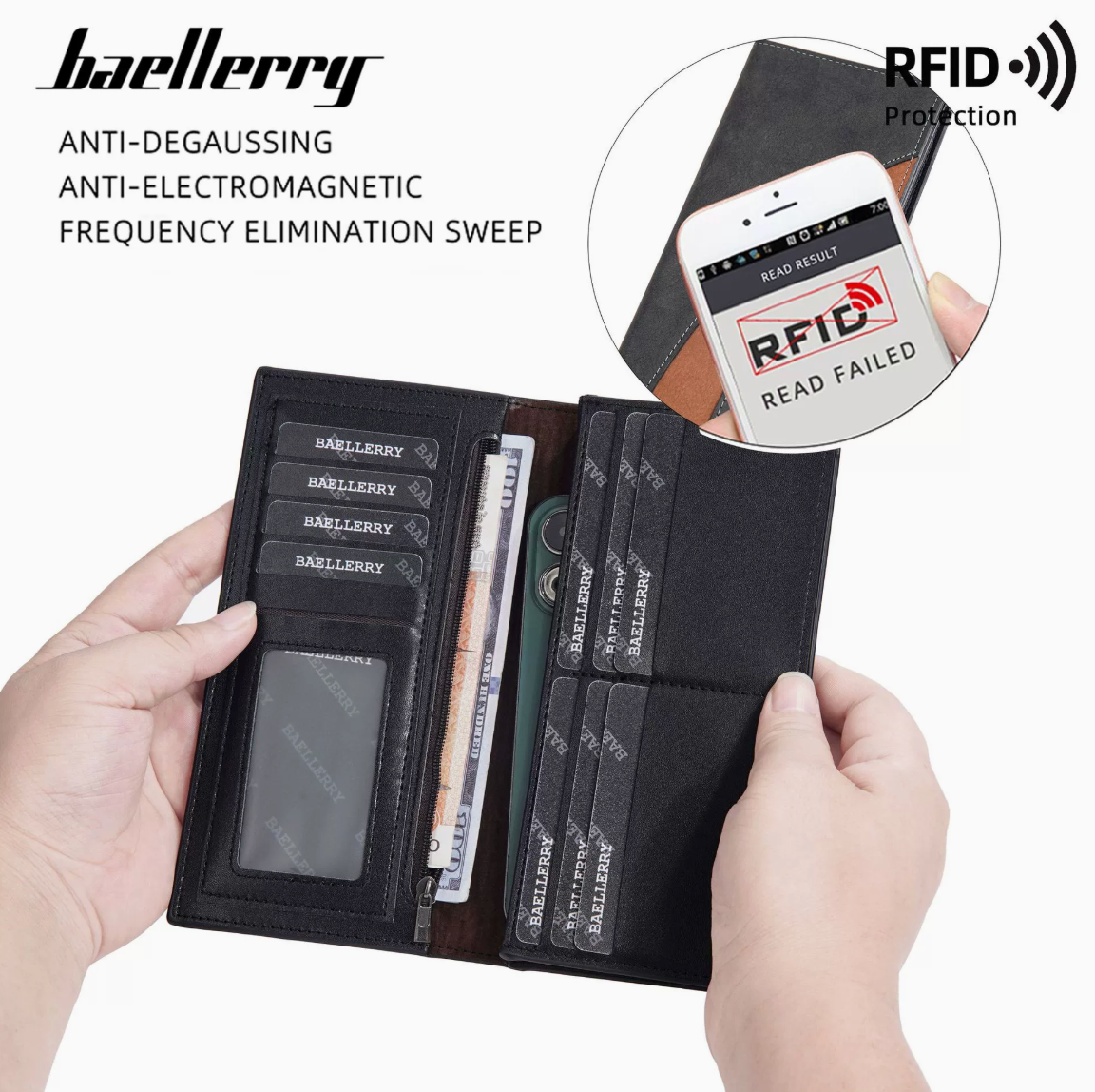 BAELLERRY Men’s Long Wallet｜Large Capacity Card Holder｜RFID Blocking｜Fast Shipping from Spain Warehouse