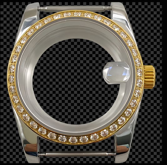 -Style White Case with Yellow Gold Diamond-Set Bezel