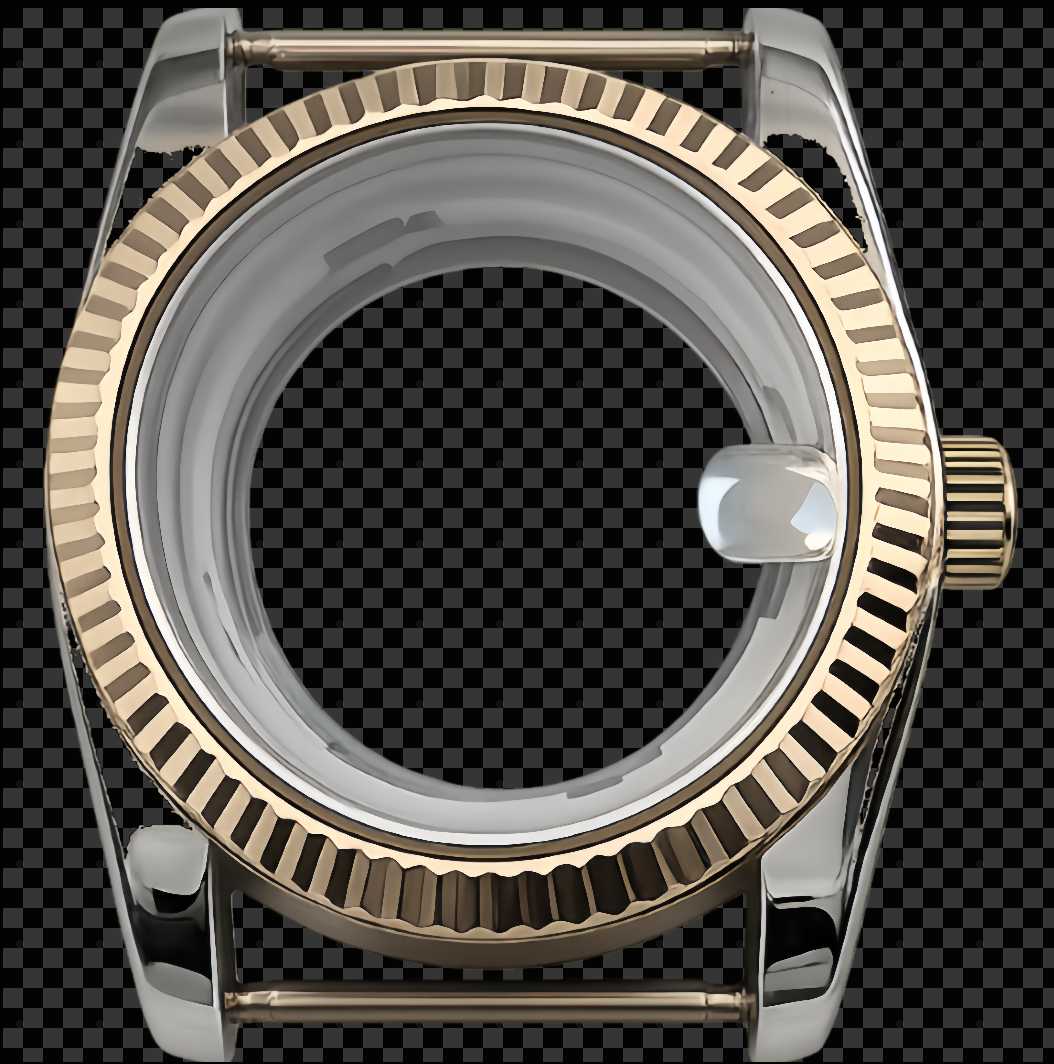 -Style Stainless Steel Case with Rose Gold Fluted Bezel