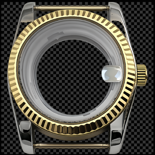 Stainless Steel Case with Yellow Gold Fluted Bezel