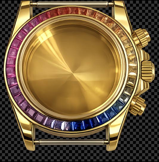 Gold Case with Multicolored Diamonds