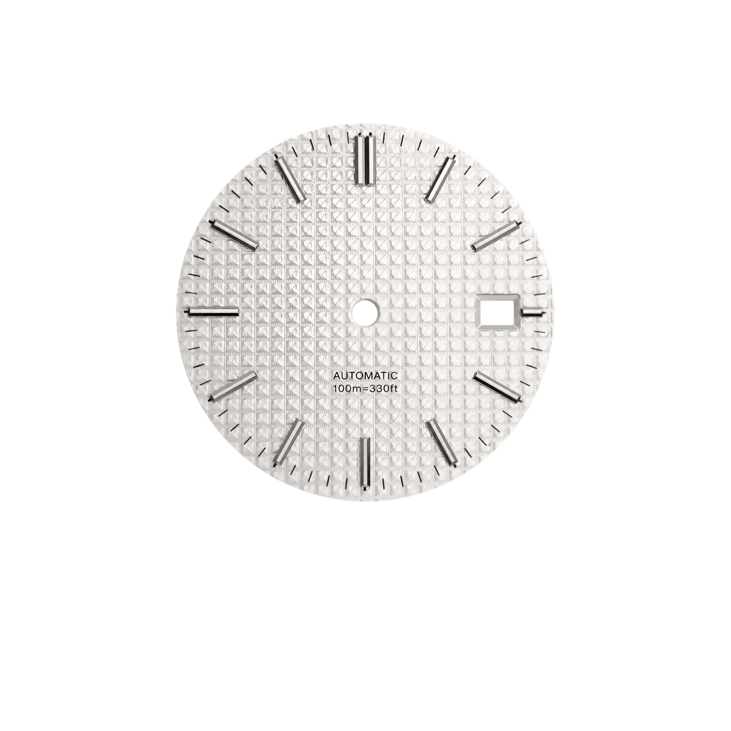 NH35 Compatible Silver Textured Watch Dial | 3 O’clock Date Window | Applied Metal Indices | DIY Mechanical Watch Part