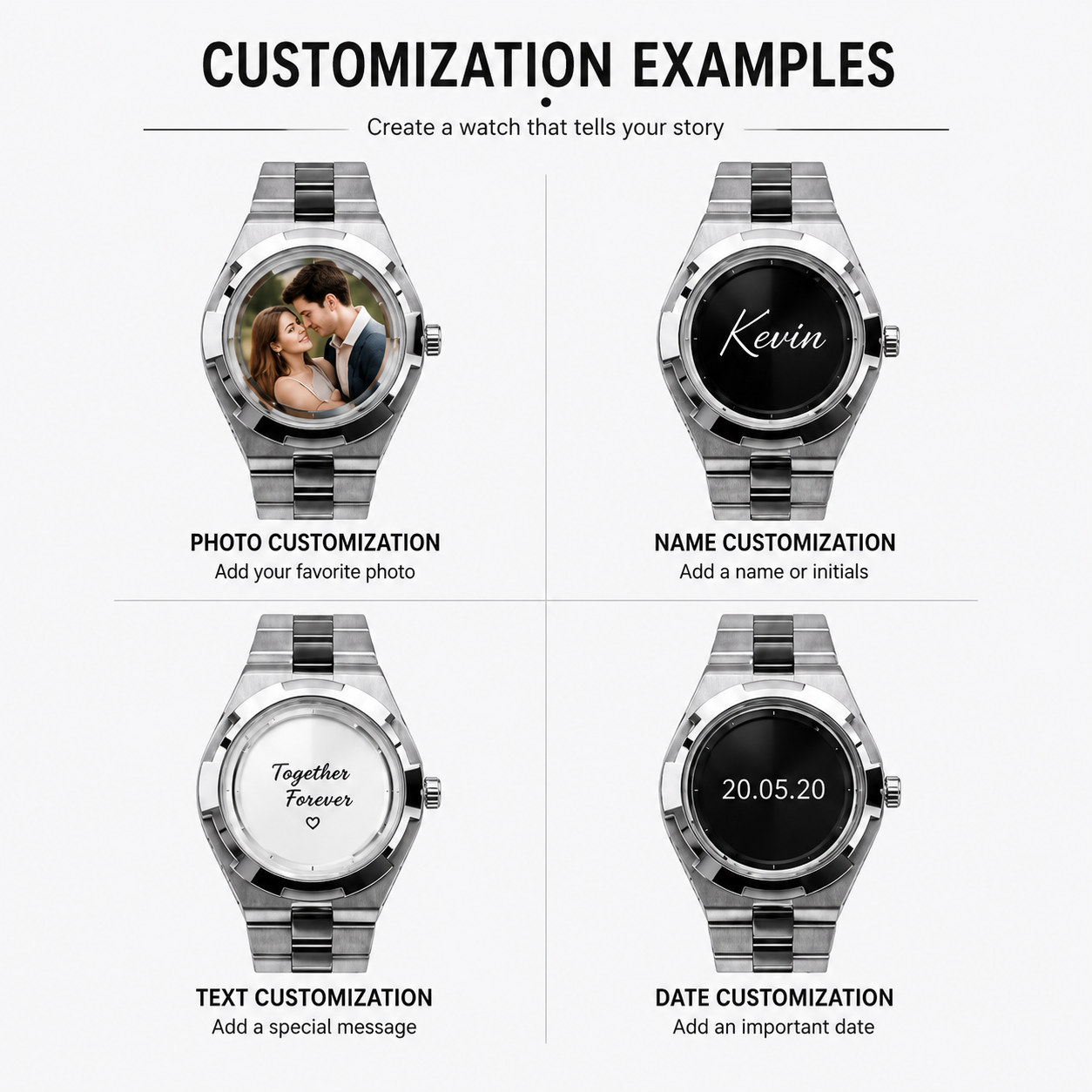 Custom Transparent Dial Watch｜Personalized Photo Name Date DIY Watch Gift