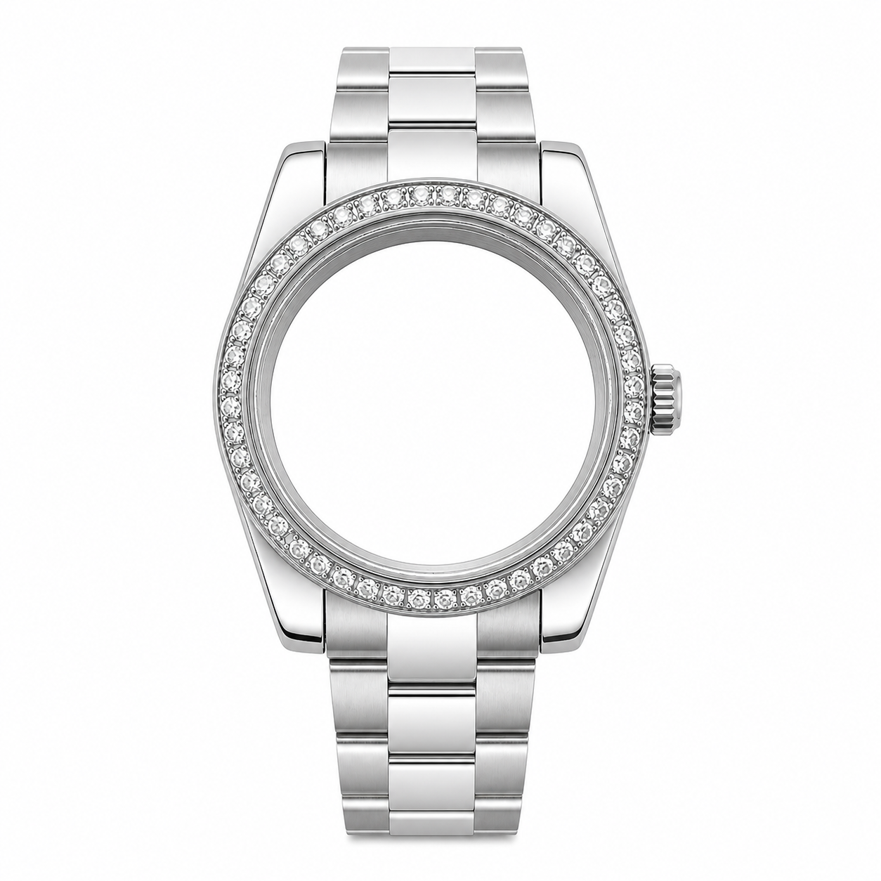 Silver NH35 Custom Watch Case｜40mm Crystal Bezel DIY Watch Part