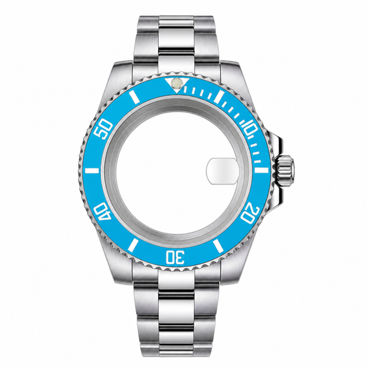 Silver Blue Bezel Custom Watch Case｜Metal Bracelet DIY Watch Part