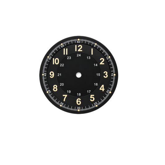 Black Field Style NH35 Automatic Watch Dial with 24-Hour Inner Scale | Luminous DIY Custom Watch Mod Dial