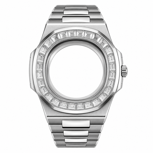 Silver Full Crystal Integrated Custom Watch Case｜Metal Bracelet DIY Part