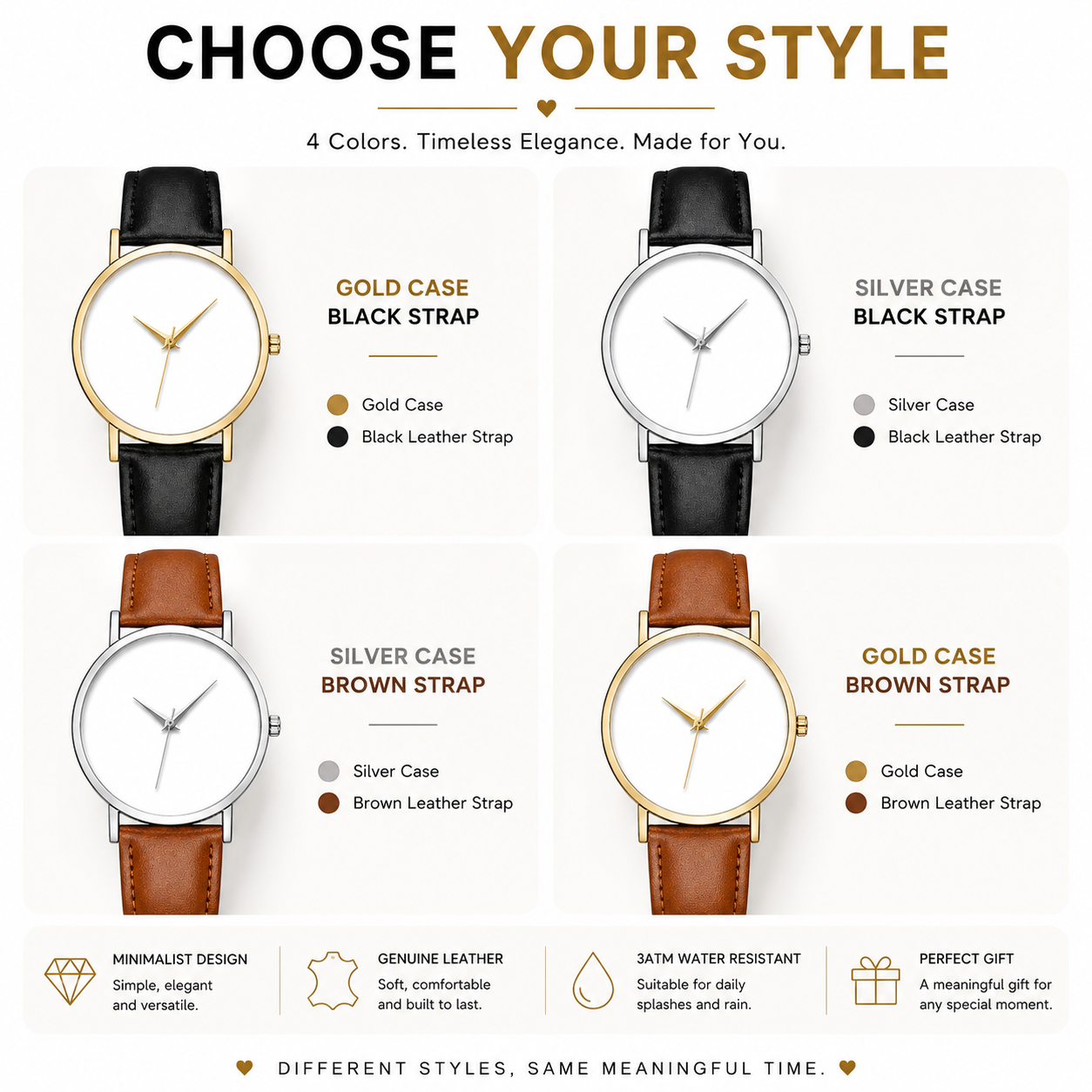 Custom DIY Minimalist Quartz Watch | 2035 Movement | Personalized Photo Dial | 38mm Genuine Leather Strap