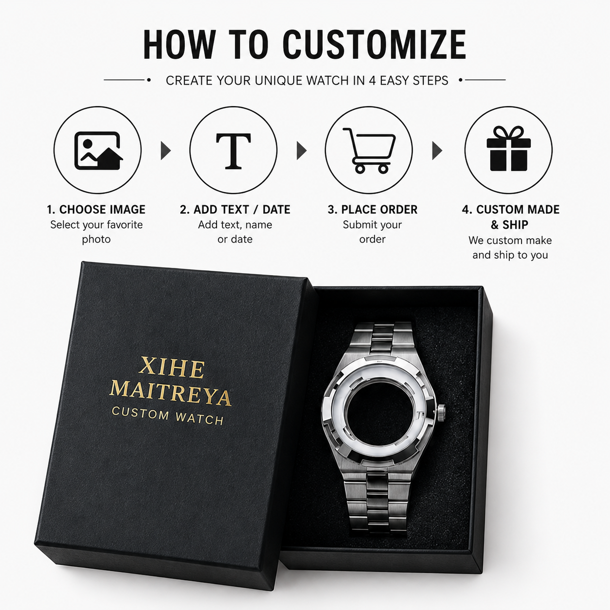 Custom Transparent Dial Watch｜Personalized Photo Name Date DIY Watch Gift