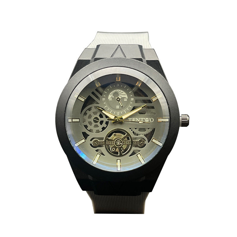 Men’s 46mm Silicone Quartz Watch – Casual Analog Wristwatch – Metal Case – Multi-Color