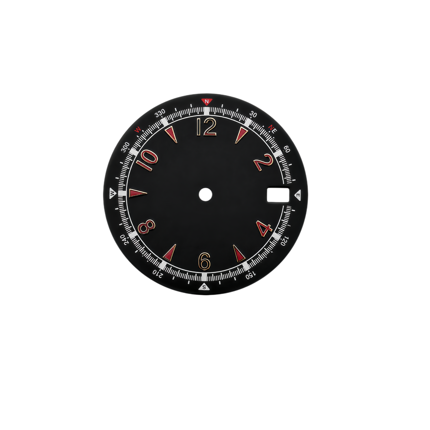 Black & Red Compass Style NH35 Automatic Watch Dial with Date Window | DIY Custom Watch Mod Dial