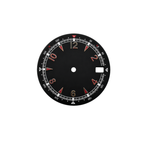 Black & Red Compass Style NH35 Automatic Watch Dial with Date Window | DIY Custom Watch Mod Dial