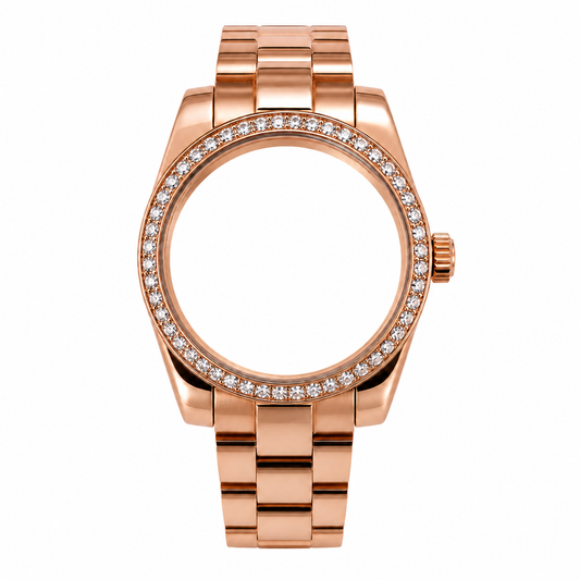 Rose Gold NH35 Custom Watch Case｜40mm Crystal Bezel DIY Watch Part