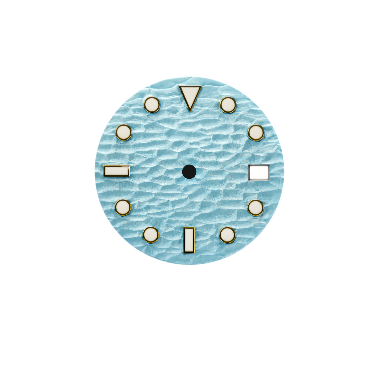 NH35 Compatible Textured Ice Blue Watch Dial with Gold-Framed Luminous Markers | 3 O’clock Date Window | DIY Watch Mod Dial