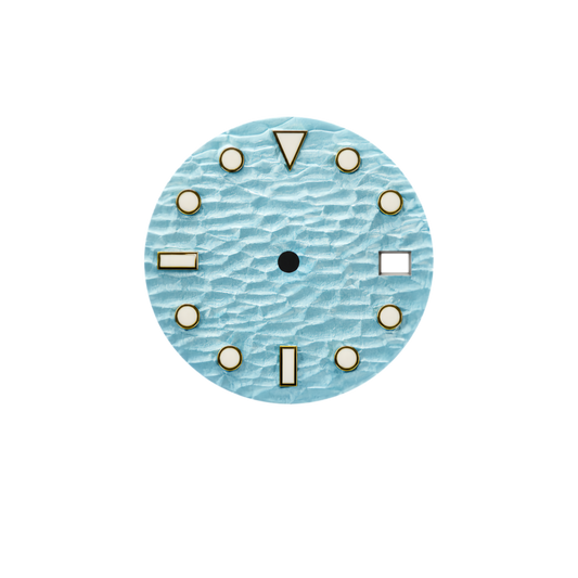 NH35 Compatible Textured Ice Blue Watch Dial with Gold-Framed Luminous Markers | 3 O’clock Date Window | DIY Watch Mod Dial
