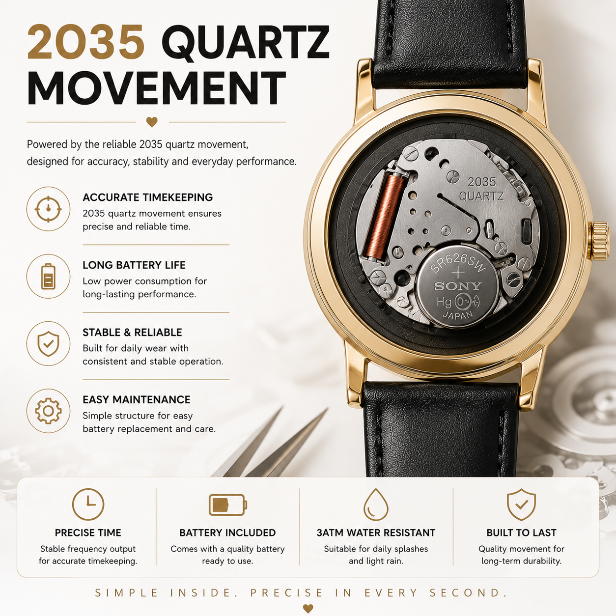 Custom DIY Minimalist Quartz Watch | 2035 Movement | Personalized Photo Dial | 38mm Genuine Leather Strap