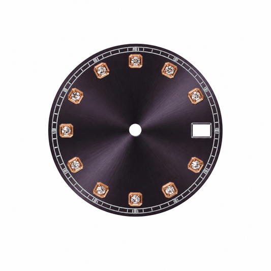 Black NH35 Custom Watch Dial｜Date Window Rose Gold Crystal Markers