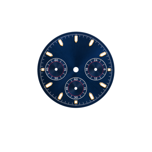 VK63 Compatible Blue Chronograph Watch Dial | Gold Luminous Hour Markers | 3 Sub-Dial Layout | DIY Quartz Chronograph Watch Part
