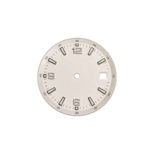 NH35 Compatible Silver White Watch Dial | 3/6/9/12 Arabic Markers | Date Window | DIY Mechanical Watch Part