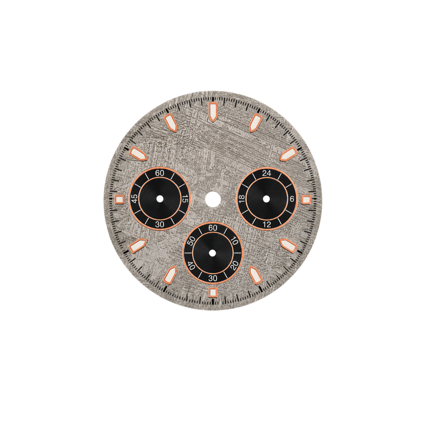 VK63 Compatible Grey Textured Chronograph Watch Dial | Black 3 Sub-Dial Layout | Rose Gold Luminous Hour Markers | DIY Quartz Chronograph Watch Part