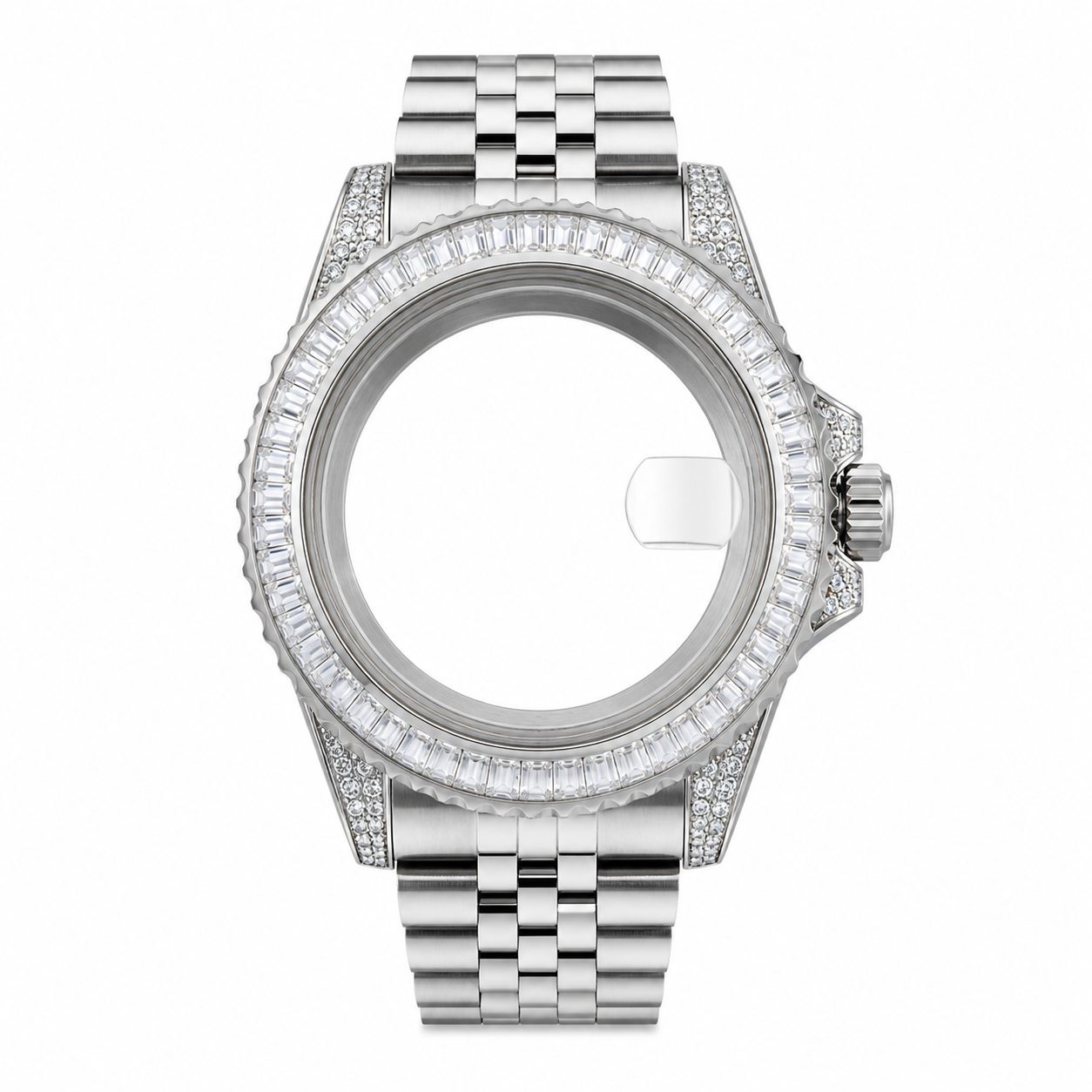 Silver Full Crystal Custom Watch Case｜Metal Bracelet DIY Watch Part