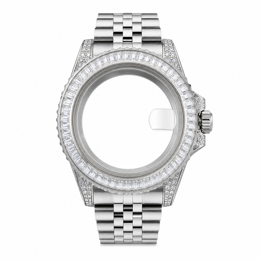 Silver Full Crystal Custom Watch Case｜Metal Bracelet DIY Watch Part