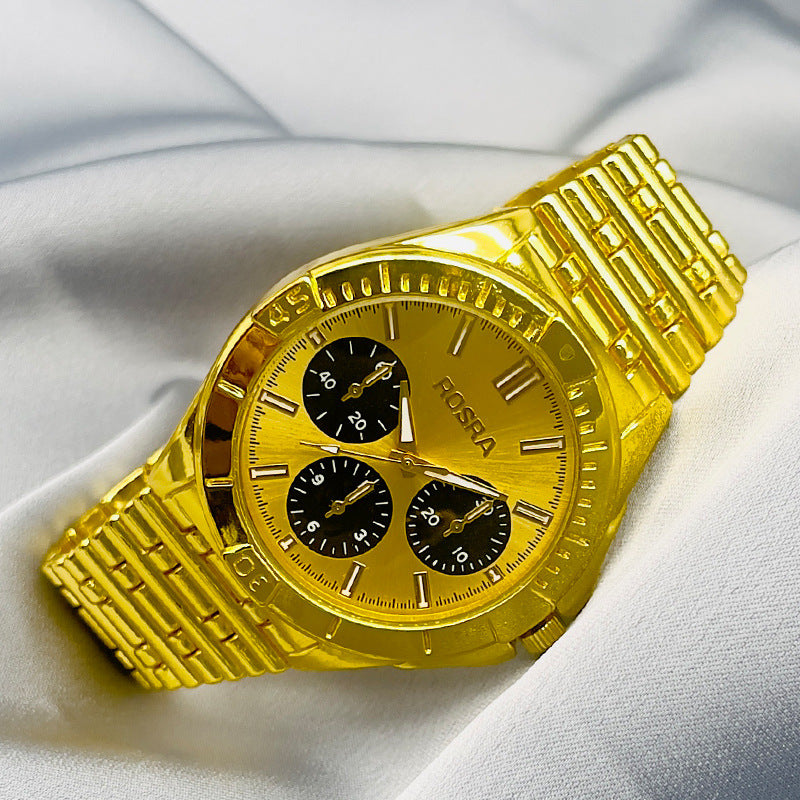 Luxury Gold Stainless Steel Quartz Watch – 45mm Men’s Watch