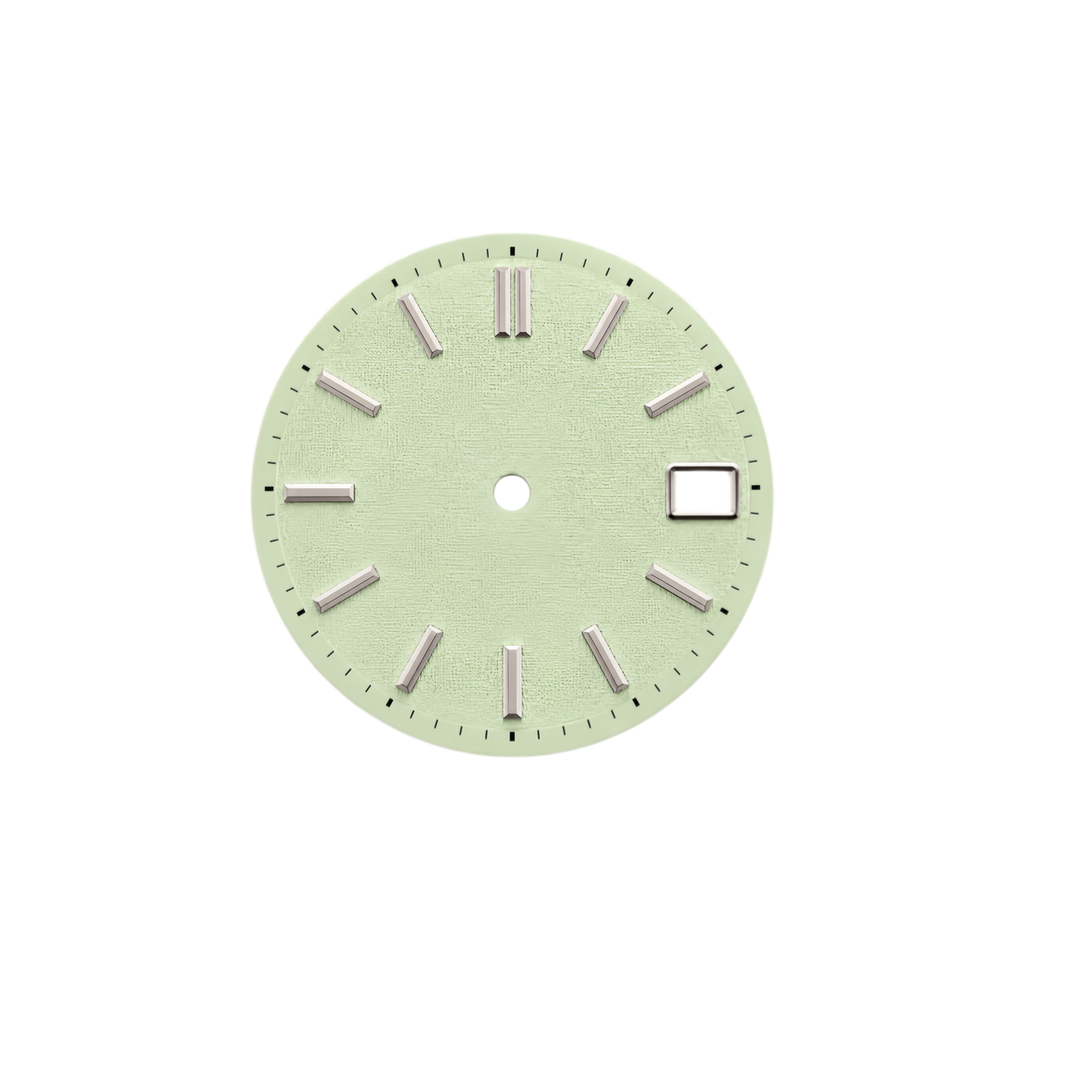 Mint Green Minimalist NH35 Automatic Watch Dial with Silver Index Markers & Date Window | DIY Custom Watch Mod Dial