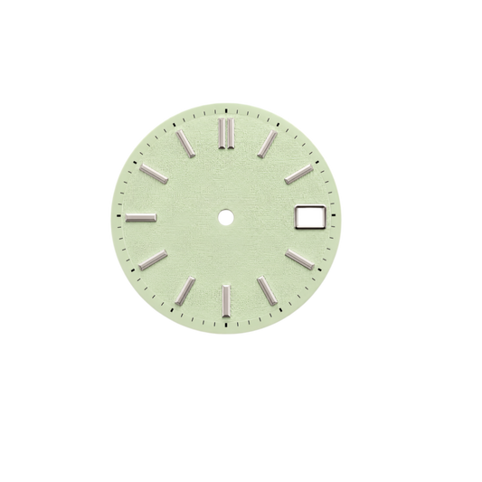 Mint Green Minimalist NH35 Automatic Watch Dial with Silver Index Markers & Date Window | DIY Custom Watch Mod Dial