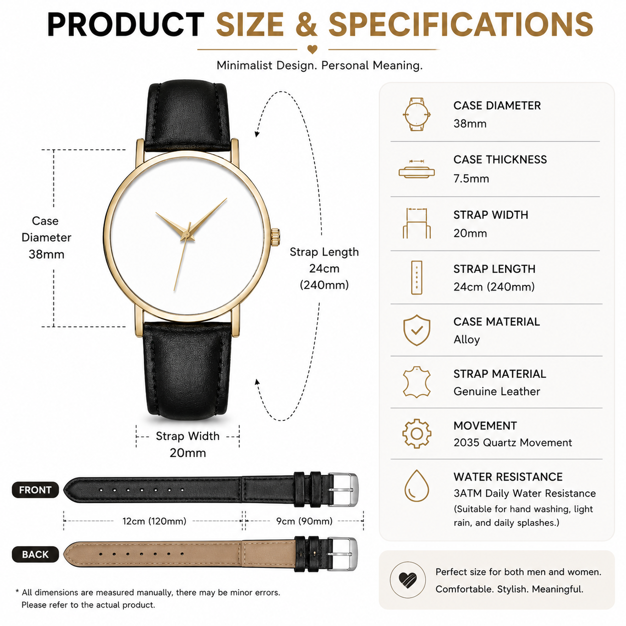 Custom DIY Minimalist Quartz Watch | 2035 Movement | Personalized Photo Dial | 38mm Genuine Leather Strap