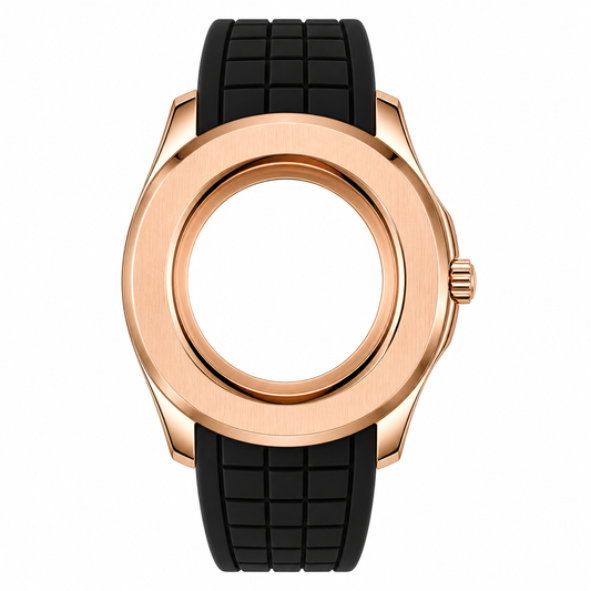 Rose Gold Custom Watch Case｜Black Silicone Strap DIY Watch Part