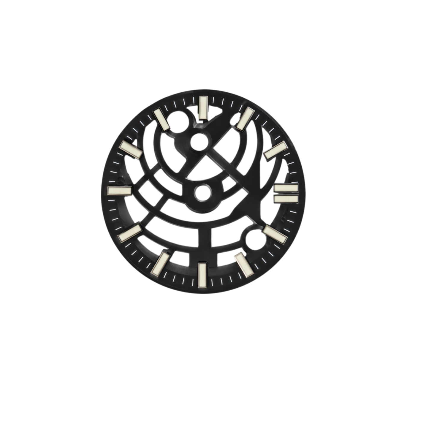 Black Skeleton Style NH35 Automatic Watch Dial with Luminous Markers & Date Window | DIY Custom Watch Mod Dial