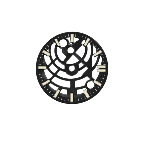 Black Skeleton Style NH35 Automatic Watch Dial with Luminous Markers & Date Window | DIY Custom Watch Mod Dial