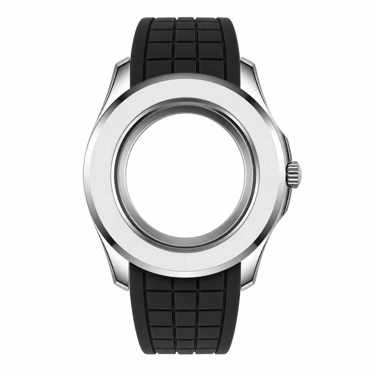Silver Custom Watch Case｜Black Silicone Strap DIY Watch Part