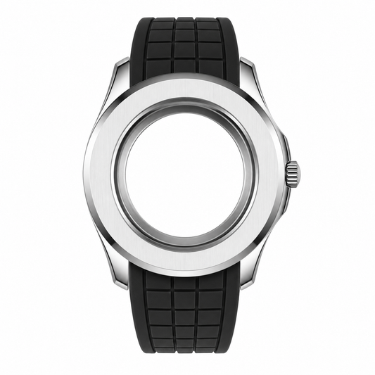 Silver Custom Watch Case｜Black Silicone Strap DIY Watch Part