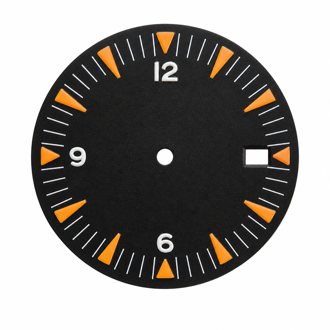 NH35 Compatible Black Orange Watch Dial | 3/6/9/12 Arabic Markers | 3 O’clock Date Window | DIY Mechanical Watch Part