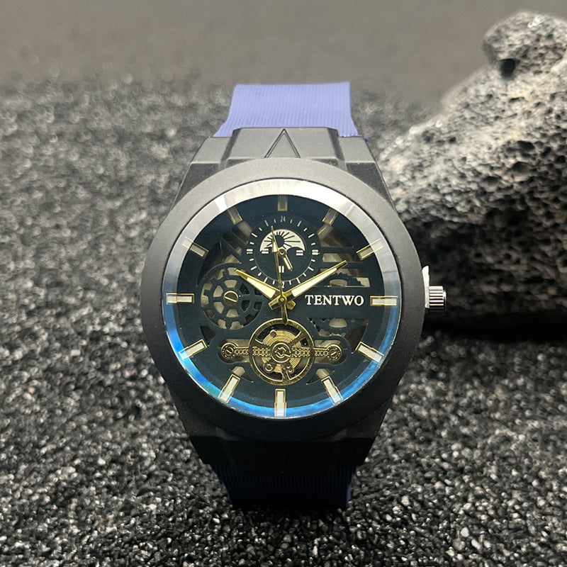 Men’s 46mm Silicone Quartz Watch – Casual Analog Wristwatch – Metal Case – Multi-Color