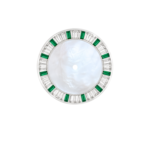Mother of Pearl NH35 Automatic Watch Dial with Emerald Baguette Indexes & Date Window | DIY Custom Watch Mod Dial
