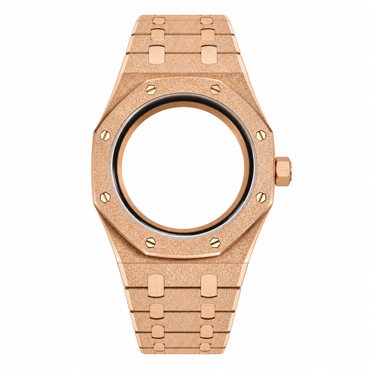 Rose Gold Frosted Custom Watch Case｜Integrated Metal Bracelet DIY Watch Part