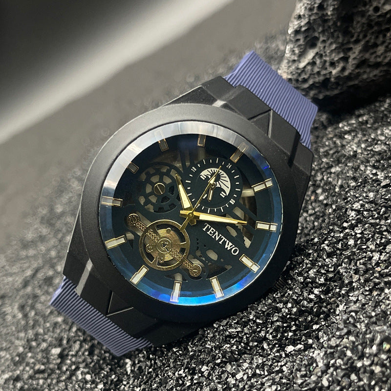 Men’s 46mm Silicone Quartz Watch – Casual Analog Wristwatch – Metal Case – Multi-Color