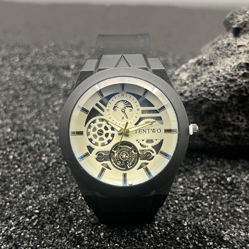 Men’s 46mm Silicone Quartz Watch – Casual Analog Wristwatch – Metal Case – Multi-Color