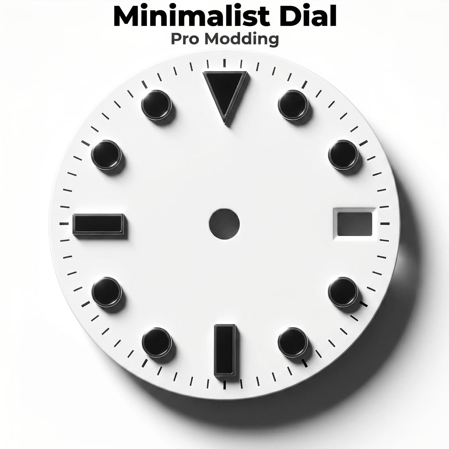 dial000 Simple Index Modified Mechanical Watch Dial 3 o'clock Date Window 12 o'clock Triangle Index White Background Black Markers for Watch Modification DIY